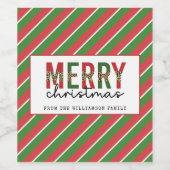 Moderne kerstluipaard afdrukken Rode groene strepe Wijn Etiket (Enkel label)