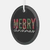 Moderne kerstluipaard printtypografie glas ornament (Voorkant links)
