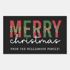 Moderne kerstluipaard printtypografie rechthoekige sticker