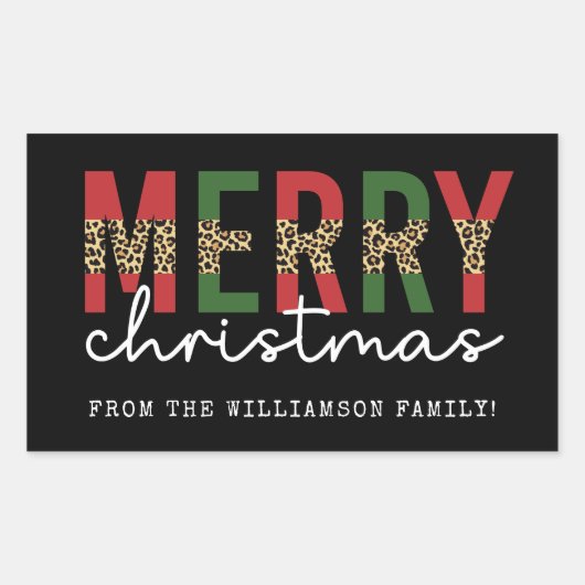Moderne kerstluipaard printtypografie rechthoekige sticker (Voorkant)