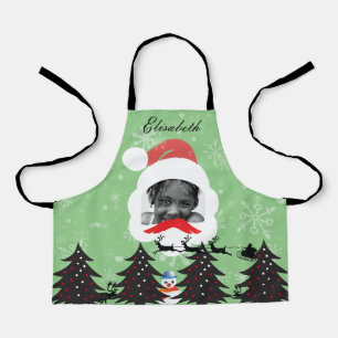 Moderne Kerstman Aangepaste Gezicht Fotonaam Grijs Schort