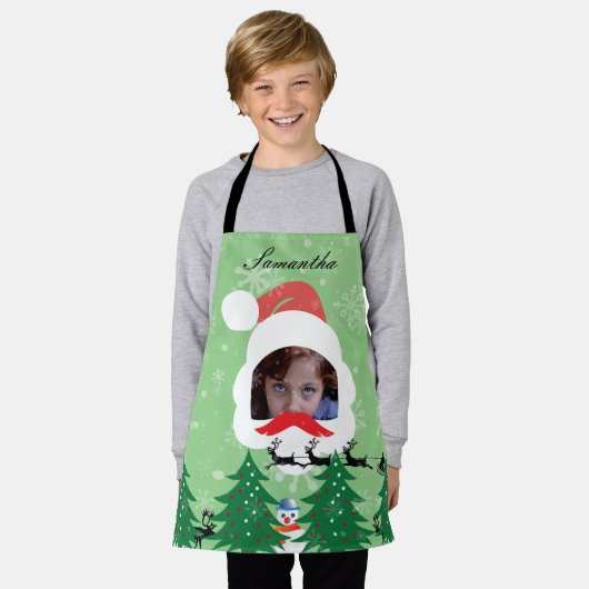Moderne Kerstman Aangepaste Gezicht Fotonaam Sage Schort (Gedragen)