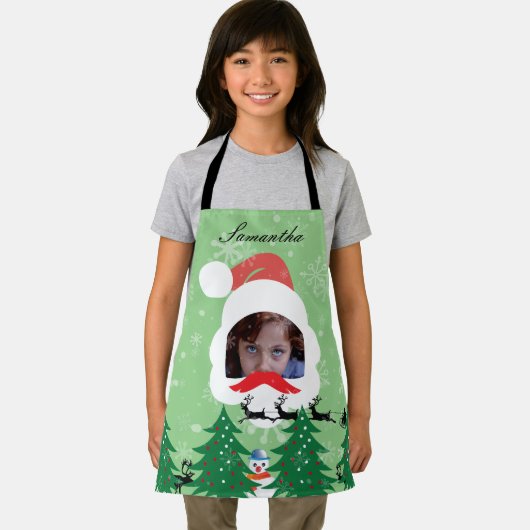 Moderne Kerstman Aangepaste Gezicht Fotonaam Sage Schort (Insitu)