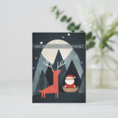 Moderne Kerstman en Eland Illustratie Briefkaart (Staand voorkant)