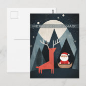 Moderne Kerstman en Eland Illustratie Briefkaart (Voorkant / Achterkant)