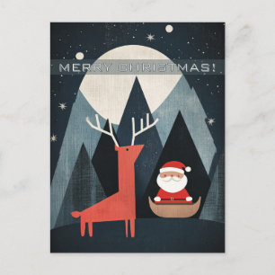 Moderne Kerstman en Eland Illustratie Briefkaart