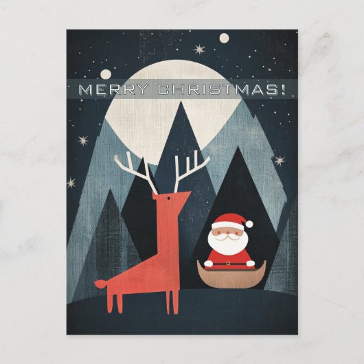 Moderne Kerstman en Eland Illustratie Briefkaart (Voorkant)