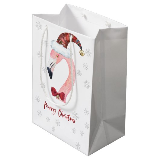 Moderne Kerstman Flamingo Sneeuwvlok Kerstmis Medium Cadeauzakje (Achterkant Gekanteld)