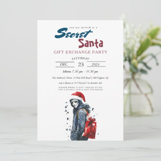 Moderne Kerstman in vermomming I Secret Santa Part Kaart (Staand voorkant)