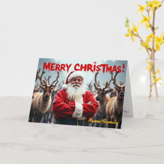Moderne Kerstman Kaart (Gele Bloem)