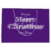 Moderne kerstman met persoonlijke naam Cool Paars Groot Cadeauzakje (Achterkant)