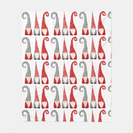 Moderne Kerstmannen Dwergen Rood Grijs Patroon Fleece Deken