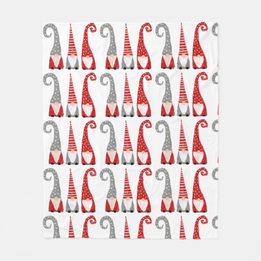 Moderne Kerstmannen Dwergen Rood Grijs Patroon Fleece Deken (Voorkant)