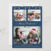 Moderne kerstmarinefoto Blue Gold Collage Feestdagenkaart (Voorkant)