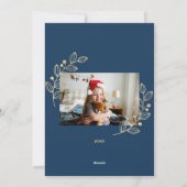 Moderne kerstmarinefoto Blue Gold Collage Feestdagenkaart (Achterkant)