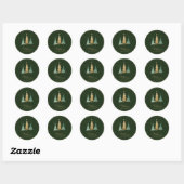 Moderne kerstminimalistische dennenbomen groen ronde sticker (Vel)