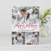 Moderne Kerstmis 3 FOTO Rustic Wood Greeting Feestdagenkaart (Staand voorkant)