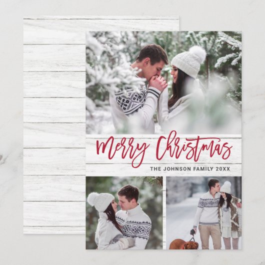 Moderne Kerstmis 3 FOTO Rustic Wood Greeting Feestdagenkaart (Voorkant / Achterkant)