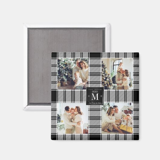 Moderne Kerstmis 4 Foto Collage Zwart & Wit Magneet (Voorkant / Achterkant)