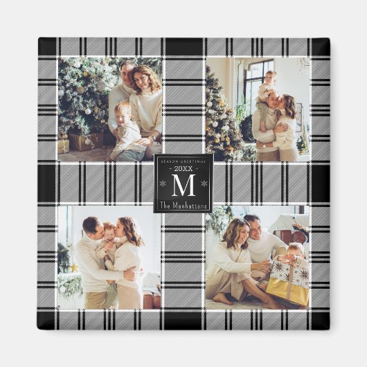 Moderne Kerstmis 4 Foto Collage Zwart & Wit Magneet (Voorkant)