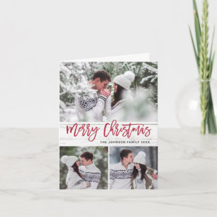 Moderne Kerstmis 4 FOTO Rustic Wood Greeting Feestdagen Kaart