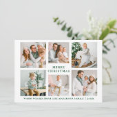 Moderne kerstmis 6 Foto Green Holiday Card Feestdagenkaart (Staand voorkant)