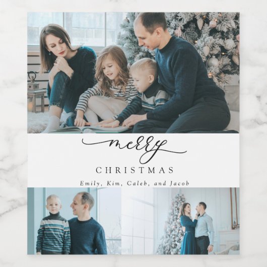 Moderne Kerstmis Aangepaste Foto Minimaal Wijn Etiket (Enkel label)