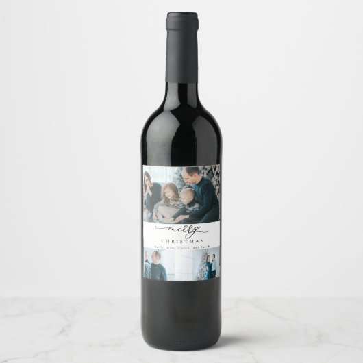 Moderne Kerstmis Aangepaste Foto Minimaal Wijn Etiket (Voorkant)