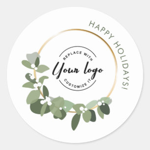 Moderne kerstmis, aangepaste logo Prettige feestda Ronde Sticker