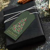 Moderne Kerstmis Bladerboom groen rode familie Cadeaulabel