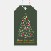 Moderne Kerstmis Bladerboom groen rode familie Cadeaulabel (Achterkant)