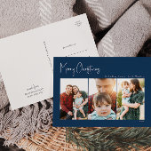 Moderne Kerstmis | Blauw drie-foto Feestdagenkaart