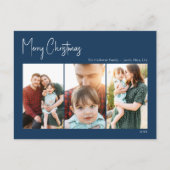 Moderne Kerstmis | Blauw drie-foto Feestdagenkaart (Voorkant)