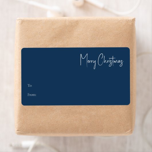 Moderne Kerstmis | Blauw rechthoekig cadeaulabel Etiket (Insitu)