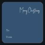 Moderne Kerstmis | Blauw van vierkante Sticker<br><div class="desc">Deze moderne kerst | blauw tot van vierkante sticker is perfect voor uw minimalistische shabby chic boho blue en white vakantion groet. De minimale witte handgeschreven kalligrafie is delicaat en robuust, terwijl het klasje en elegant blijft. U zult vinden dat alles over dit product editable is, zodat voel vrij om...</div>