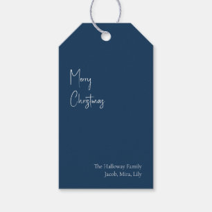 Moderne Kerstmis   Blauwe Labels Cadeaulabel