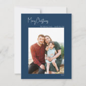 Moderne Kerstmis | Blauwe verticale enkelvoudige f Feestdagenkaart (Voorkant)