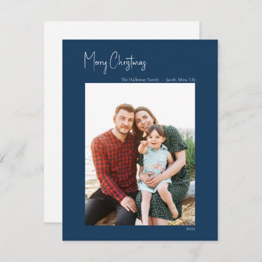 Moderne Kerstmis | Blauwe verticale enkelvoudige f Feestdagenkaart (Voorkant / Achterkant)