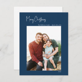 Moderne Kerstmis | Blauwe verticale enkelvoudige f Feestdagenkaart