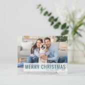 Moderne Kerstmis | Blauwgroen foto van Stylish Tre Feestdagenkaart (Staand voorkant)