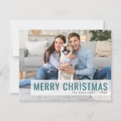 Moderne Kerstmis | Blauwgroen foto van Stylish Tre Feestdagenkaart (Voorkant)