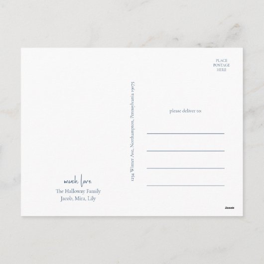 Moderne Kerstmis | Blue Script Five-Photo Feestdagenkaart (Achterkant)