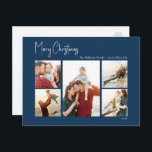 Moderne Kerstmis | Blue Script Five-Photo Feestdagenkaart<br><div class="desc">Deze moderne kerst | blauw manuscript vijf-foto vakantie briefkaart is perfect voor uw minimalistische shabby chic boho blauwe en witte vakantiegroet. De minimale witte handgeschreven kalligrafie is delicaat en robuust, terwijl het klasje en elegant blijft. U zult vinden dat alles over dit product editable is, zodat voel vrij om afbeeldingen...</div>