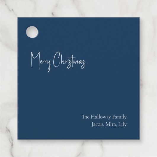 Moderne Kerstmis | Blue Square Family Gift Label (Voorkant)