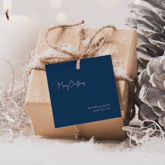 Moderne Kerstmis | Blue Square Family Gift Label