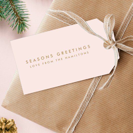Moderne Kerstmis | Blush roze en Gold Minimal Cadeaulabel