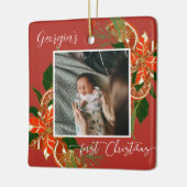 Moderne Kerstmis Botanisch | Eerste kerstfoto Keramisch Ornament (Links)