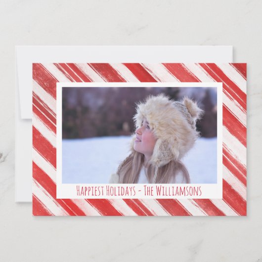 Moderne Kerstmis Candy Cane Stripe Vakantiefoto Feestdagenkaart (Voorkant)