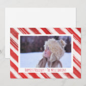 Moderne Kerstmis Candy Cane Stripe Vakantiefoto Feestdagenkaart (Voorkant / Achterkant)