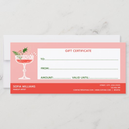 Moderne Kerstmis Cocktail Voucher Cadeaubon (Achterkant)